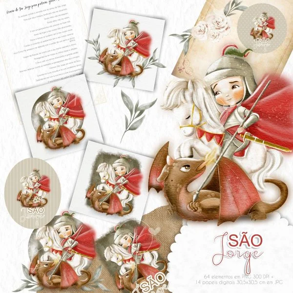 Kit Digital São Jorge Santinhos Ilustrações P Personalizados