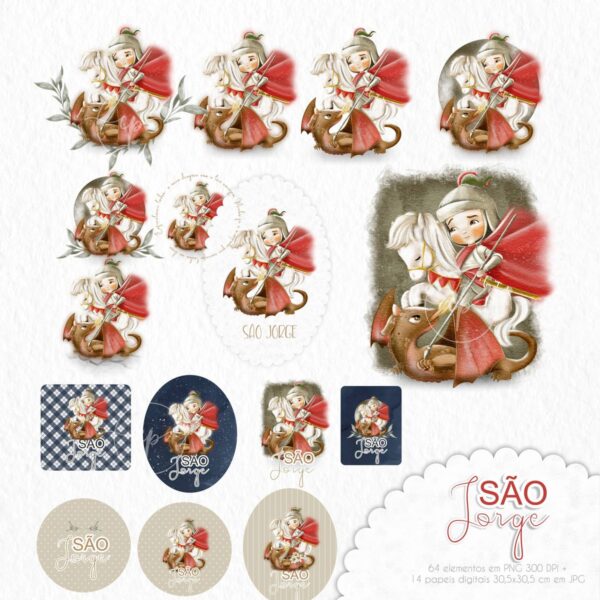 Kit Digital São Jorge Santinhos Ilustrações P Personalizados