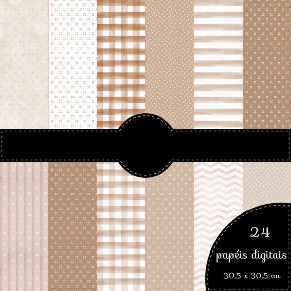 Kit Digital Ursinho Bege com Dourado Png - Imagem 4