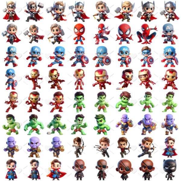 Kit Digital Vingadores Baby Png Ilustrações 3D Fofo
