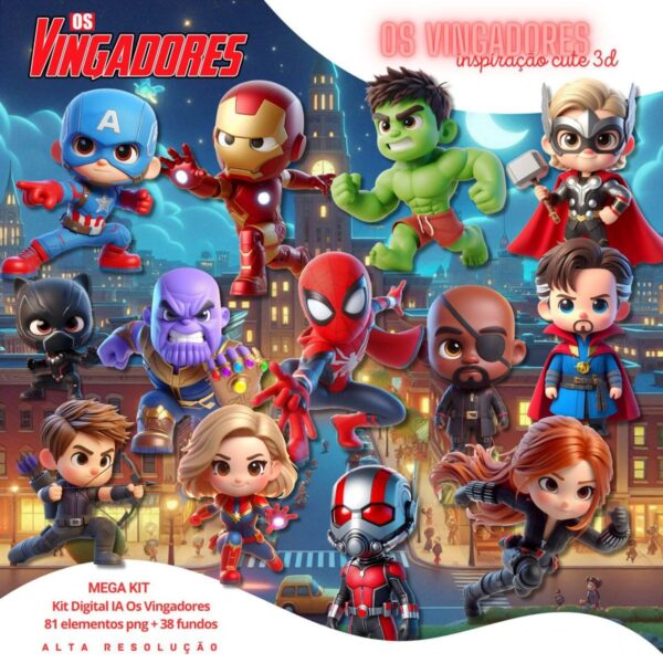 Kit Digital Vingadores Baby Png Ilustrações 3D Fofo