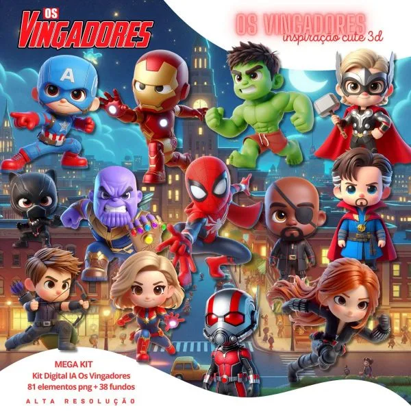 Kit Digital Vingadores Baby Png Ilustrações 3D Fofo