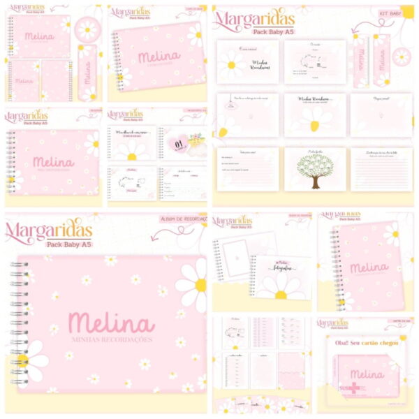 Kit Encadernação Baby Margaridas - Arquivo Digital - Imagem 2
