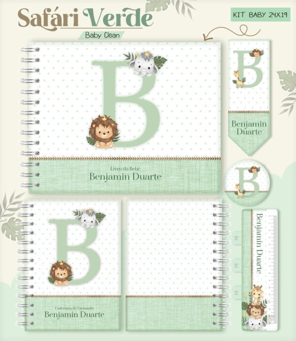 kit encadernacao baby safari verde inicial arquivo digital papelaria personalizada