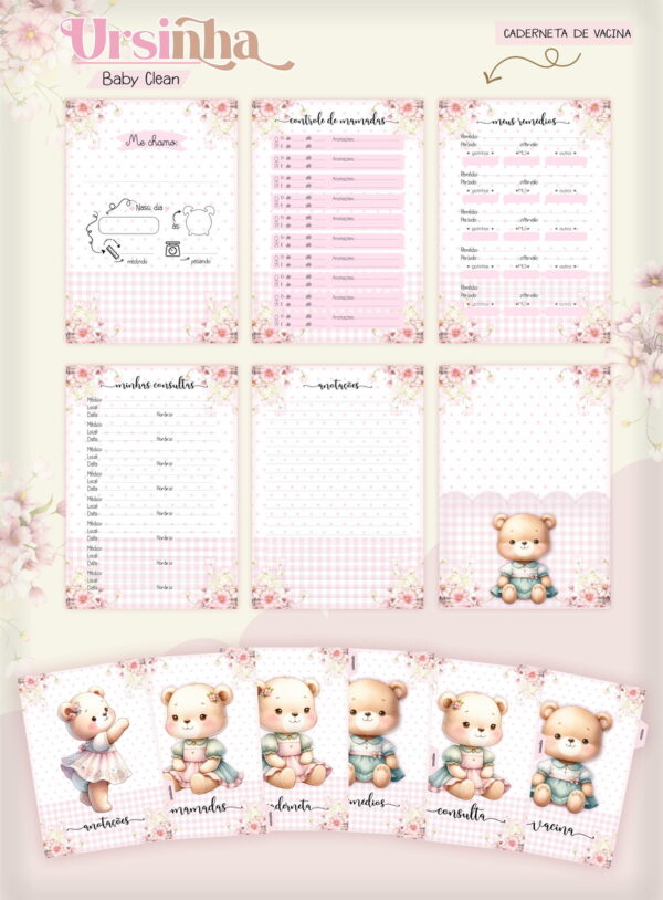 Kit Encadernação Baby Ursinha Rosa Inicial - Arquivo Digital - Imagem 4