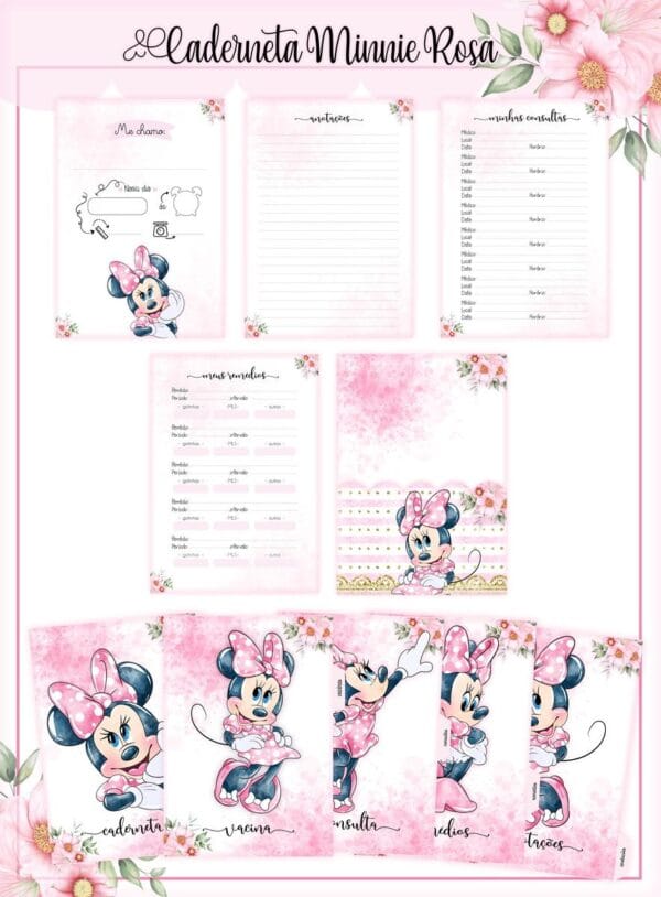 Kit Encadernação Infantil Minnie Rosa - Arquivo Digital