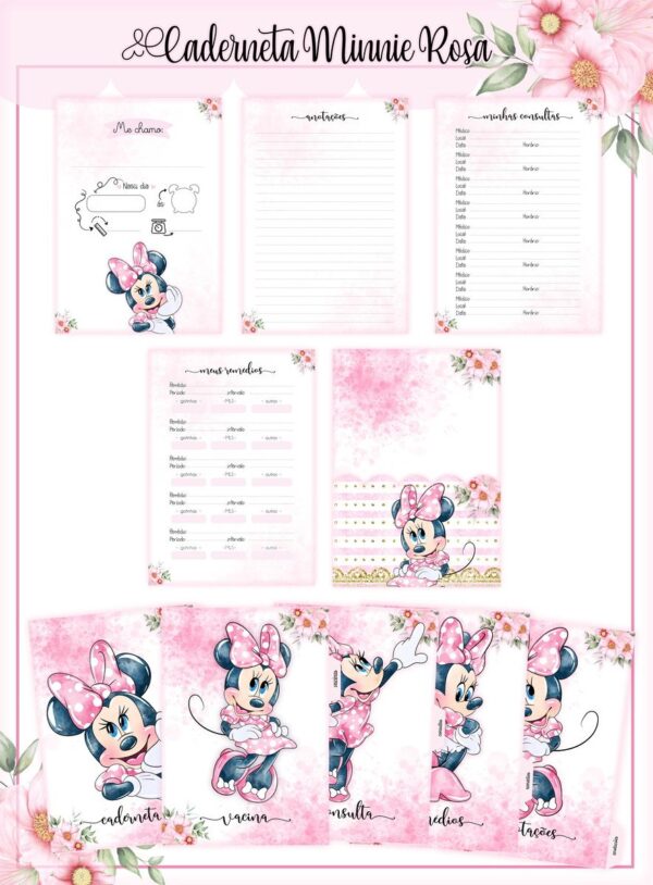 Kit Encadernação Infantil Minnie Rosa - Arquivo Digital - Imagem 3