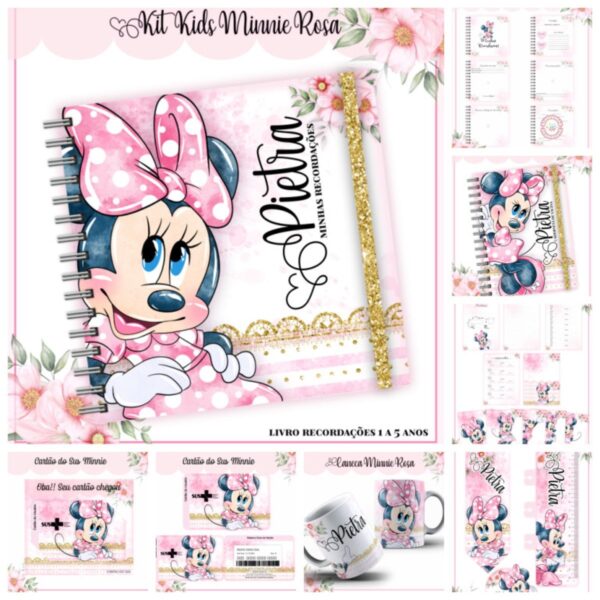 kit encadernacao infantil minnie rosa arquivo digital scrapbook