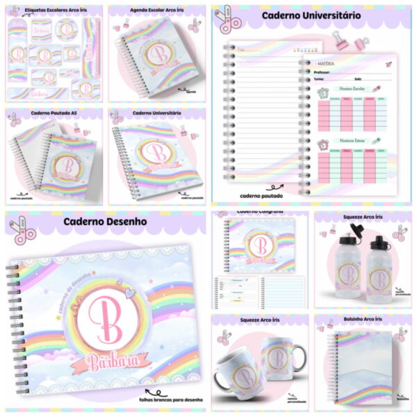 kit escolar arco iris arquivo digital adesivos personalizados
