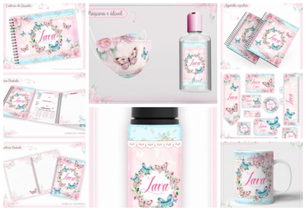 kit escolar borboletas arquivo digital caderno universitario
