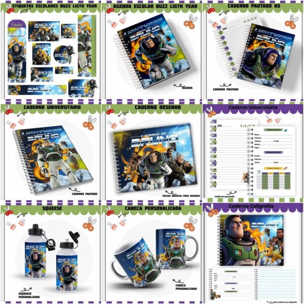 kit escolar buzz lightyear arquivo digital caderno