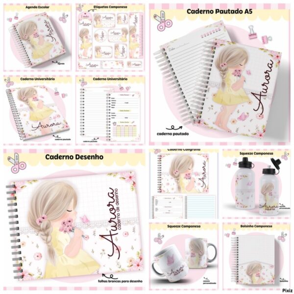 kit escolar camponesa menina arquivo digital papel e scrapbook