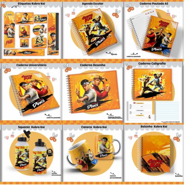 kit escolar cobra kai arquivo digital adesivos