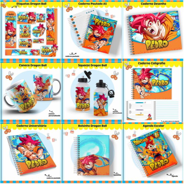 kit escolar dragonball arquivo digital etiqueta a casa