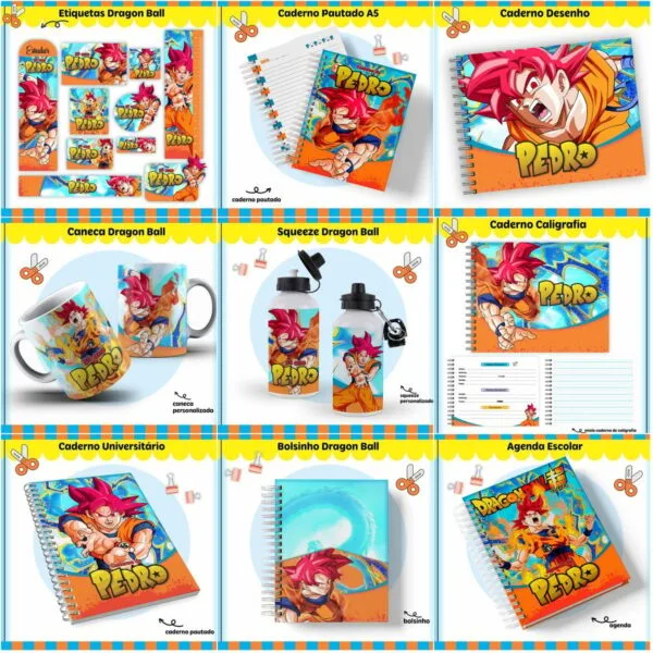 kit escolar dragonball arquivo digital etiqueta a casa