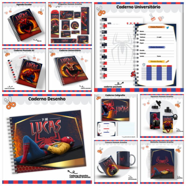kit escolar homem aranha arquivo digital papelaria personalizada