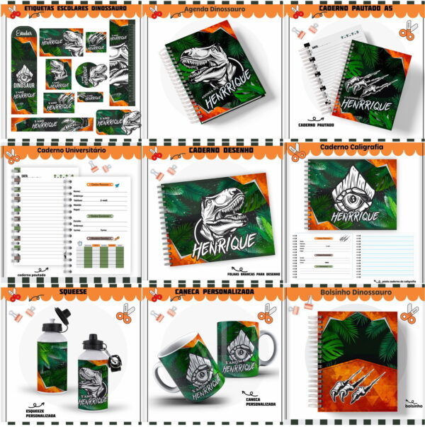 kit escolar jurassic arquivo digital volta as aulas menino