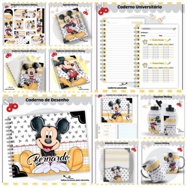 kit escolar mickey lindo arquivo digital caderno escolar