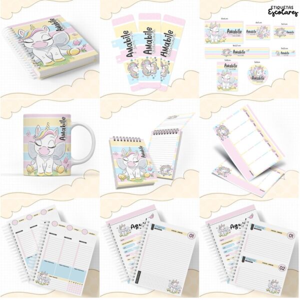 kit escolar unicornio arquivo digital adesivos personalizados