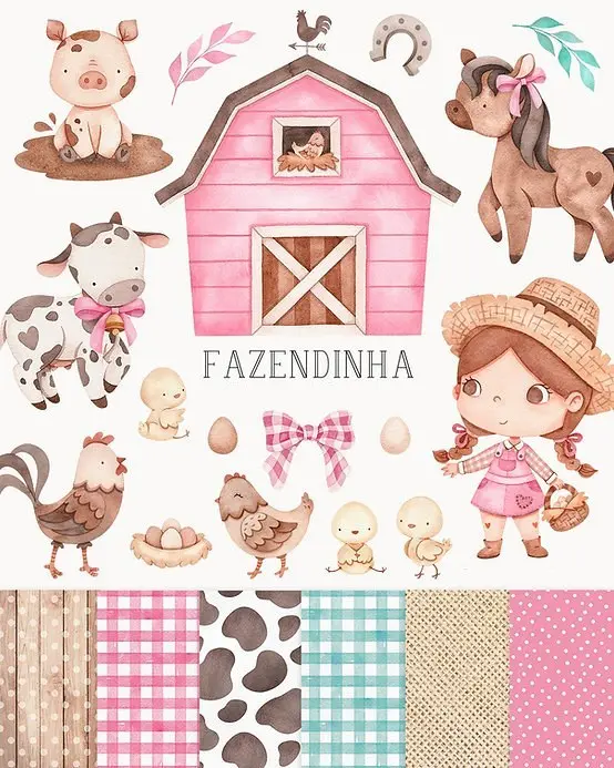 Kit Fazendinha Rosa Png Scrapbook E Sublimacao 300 Dpi 2