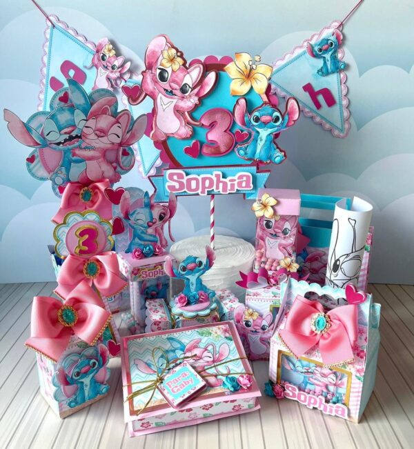 kit festa luxo stitch rosa e azul arquivo digital arquivo de corte studio