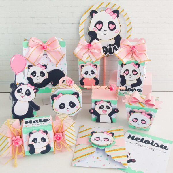 kit festa panda rosa arquivo digital imprima e monte