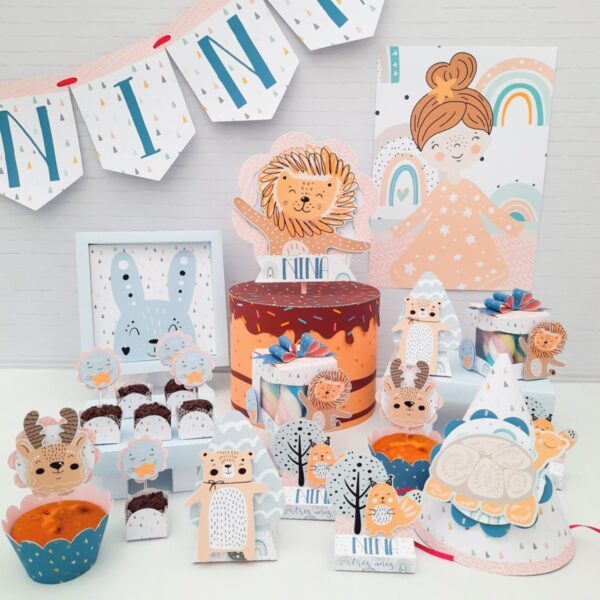 kit festa so um bolinho escandinavo menina arquivo digital enfeites de aniversario