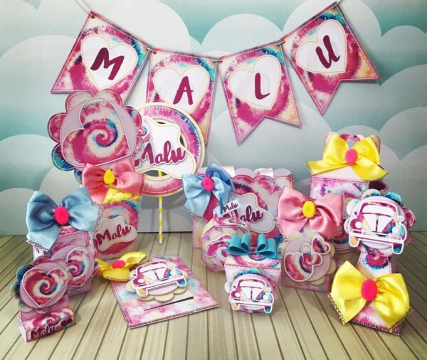 kit festa tie dye arquivo digital papelaria personalizada