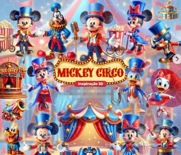 Kit Festivo Circo do Mickey em PNG - Crie Convites Únicos