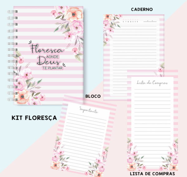kit floresca rosa arquivo digital anotacoes pedidos