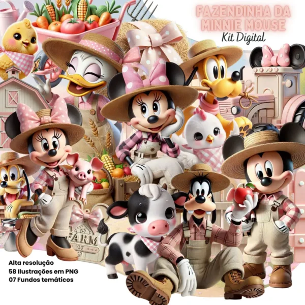 Kit para Festa Minnie Rosa Fazendinha - Formato PNG