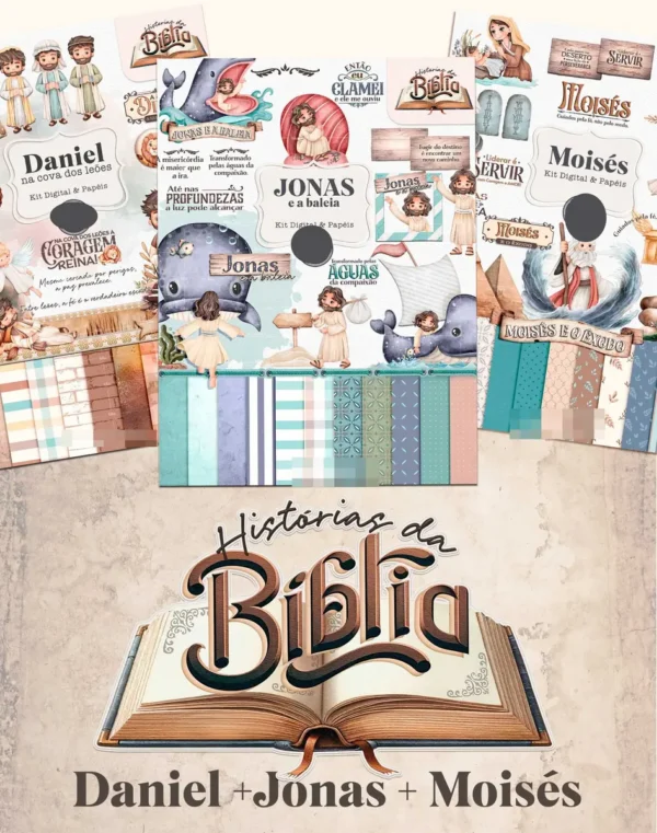 Kit para Sublimação: Daniel, Jonas, Moisés, Heróis Bíblicos