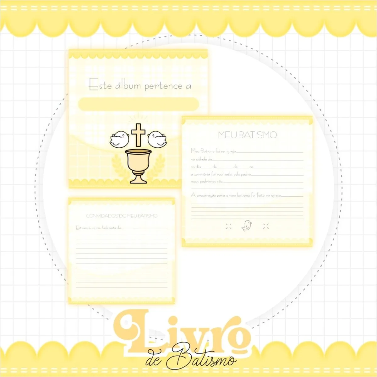 Livro Batizado Neutro Amarelo - Arquivo Digital