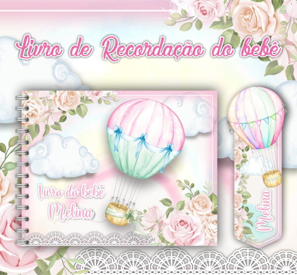 livro do bebe balao rosa arquivo digital personalizacao