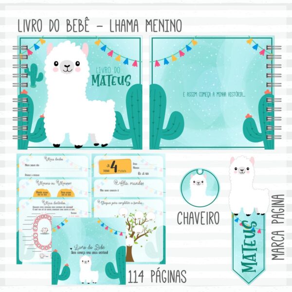 livro do bebe caderneta lhama menino arquivo digital diario do bebe