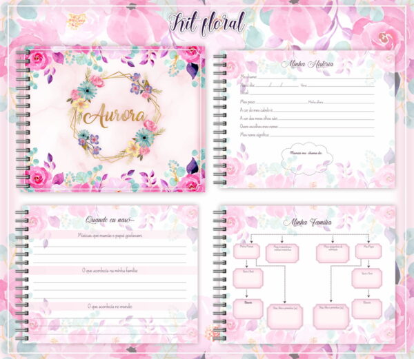 livro do bebe floral menina arquivo digital registro do bebe