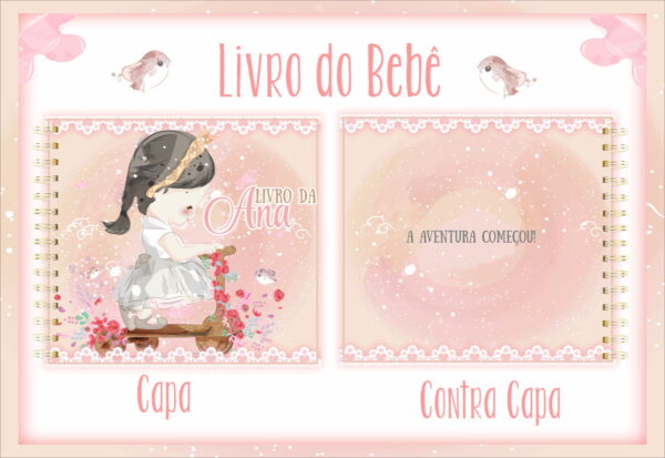 livro do bebe menina aquarela arquivo digital registros