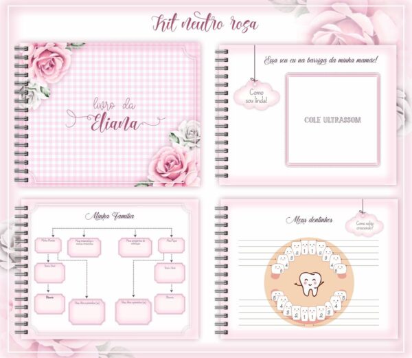 livro do bebe neutro rosa menina arquivo digital registro do bebe