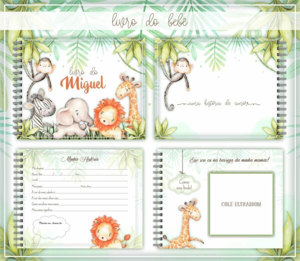 livro do bebe safari aquarela arquivo digital papelaria
