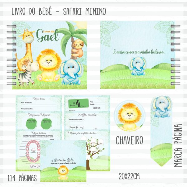 livro do bebe safari menino verde arquivo digital scrapbook