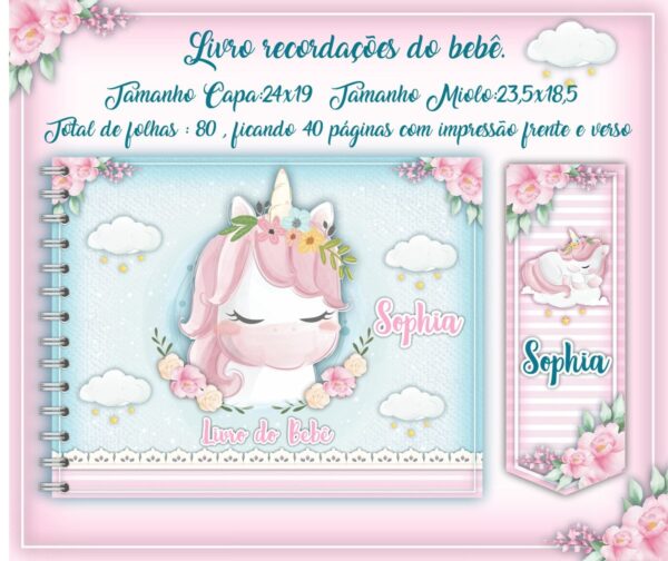 livro do bebe unicornio arquivo digital livro de recordacoes