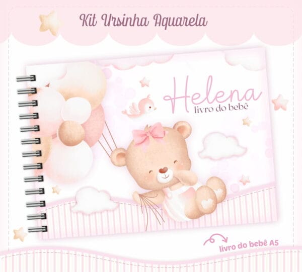 livro do bebe ursinha aquarela rosa arquivo digital fotos