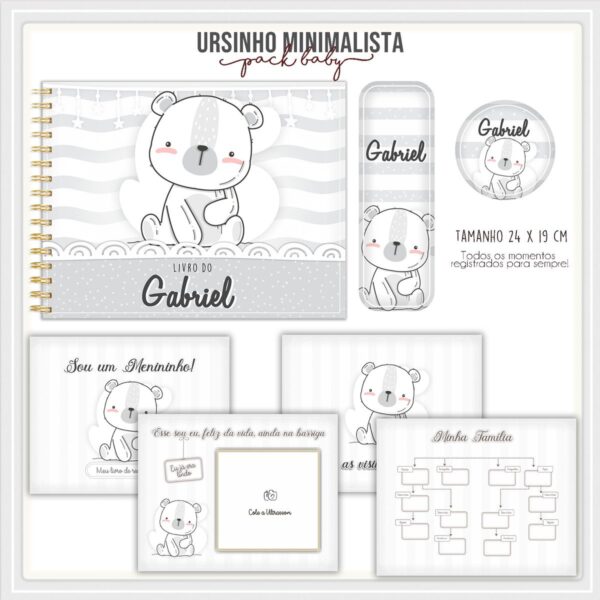 livro do bebe ursinho minimalista arquivo digital papelaria
