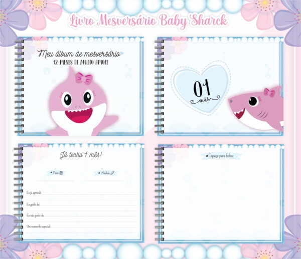 Livro Mesversário Babyshark Menina - Arquivo Digital - Imagem 2