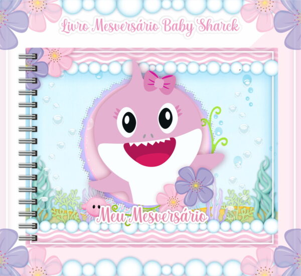 livro mesversario babyshark menina arquivo digital scrapbook