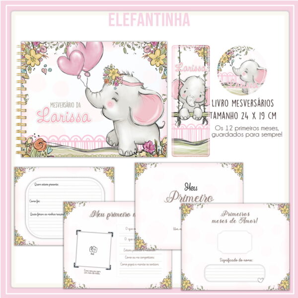 livro mesversario elefantinha arquivo digital papel e scrapbook