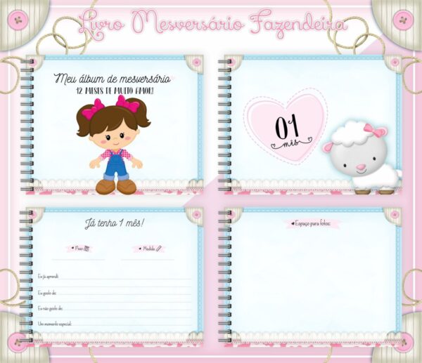 Livro Mesversário Fazendinha Menina - Arquivo Digital - Imagem 2
