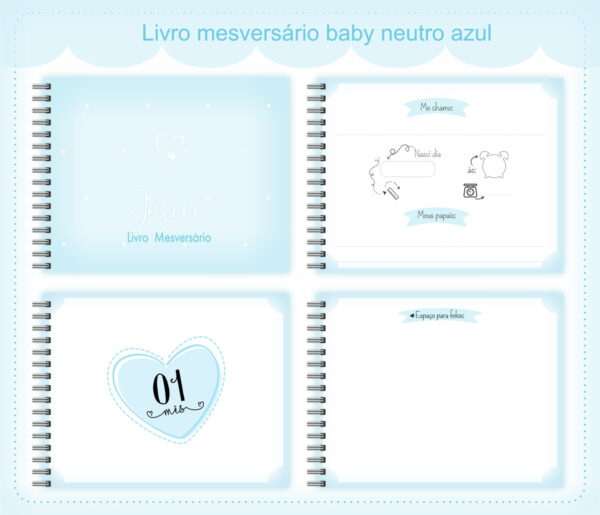 livro mesversario neutro azul menino arquivo digital maternidade
