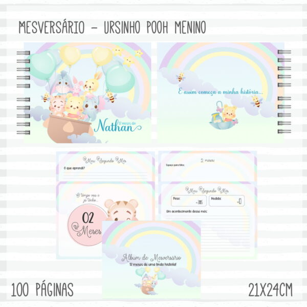 livro mesversario pooh menino arquivo digital personalizacao
