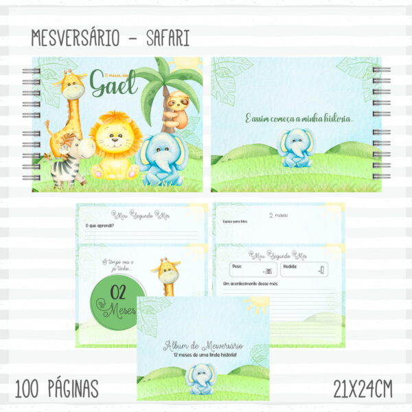 livro mesversario safari menino verde arquivo digital anotacoes